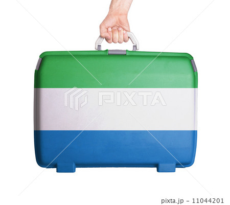 Used plastic suitcase with stains and scratches 11044201