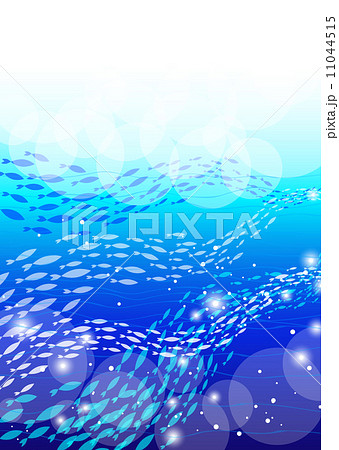 青い海と魚群の背景のイラスト素材