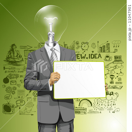 Vector Lamp Head Business Man with Empty Write Board 11047901