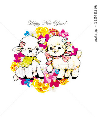 レトロな子羊の年賀状テンプレートのイラスト素材