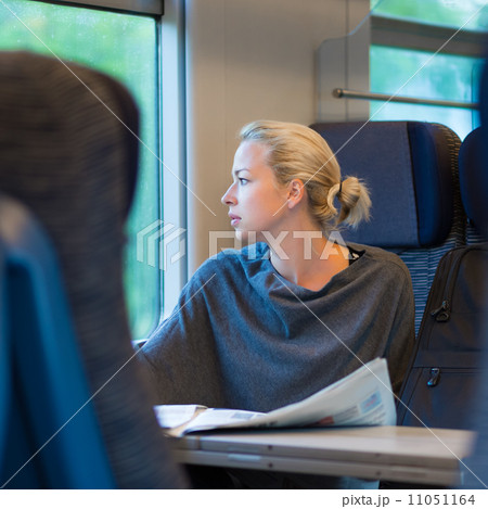 Lady traveling by train. 11051164