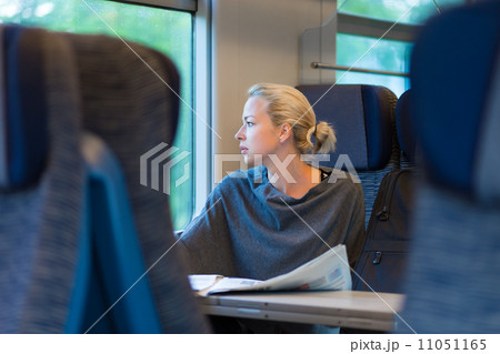 Lady traveling by train. 11051165