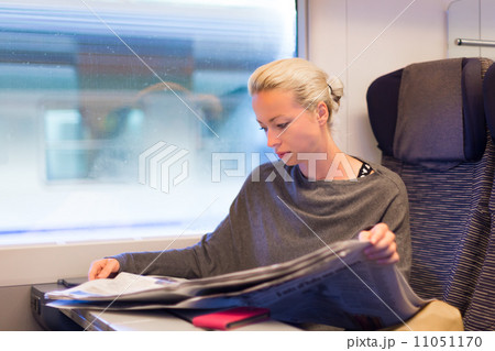 Lady traveling by train. 11051170