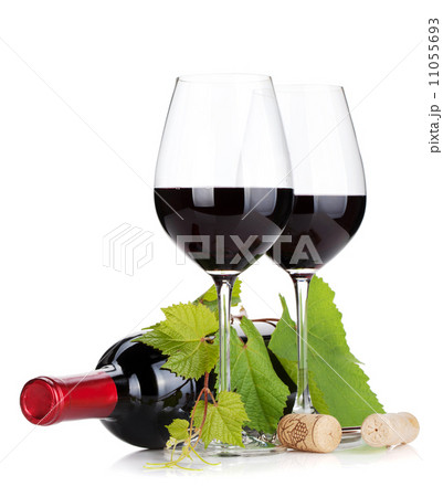 Red wine bottle and glasses Red wine bottle and glasses 11055693