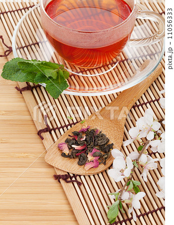 Japanese green tea and sakura branch 11056333