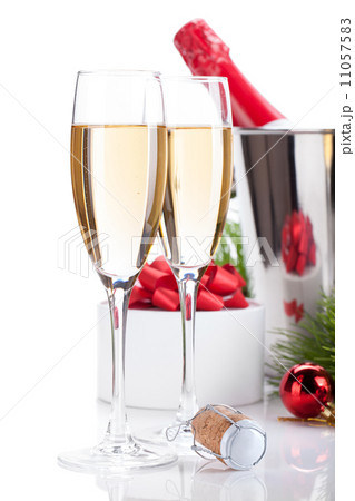 Champagne glasses and christmas decor 11057583