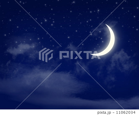 Moon and stars in a cloudy night blue sky Moon and stars in a cloudy night blue sky 11062034