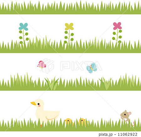 草原と小動物のフッター素材のイラスト素材