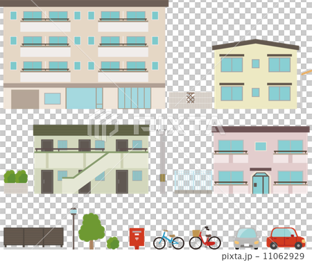マンションとアパートの側面のイラスト素材