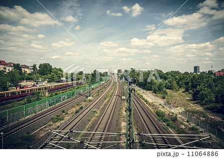 vintage style Berlin railway in summer 11064886