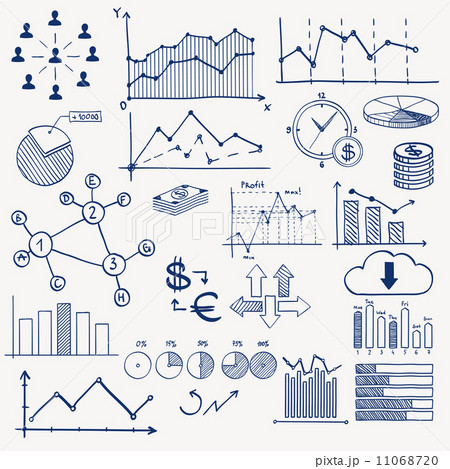 Business finance management infographics doodle hand draw elements. Concept - graph, chart, pie, arr 11068720