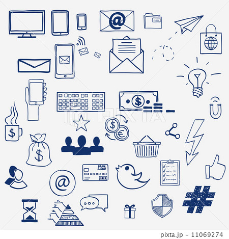 Hand draw social media sign and symbol doodles elements. Concept tweet, hashtag, internet communicat Hand draw social media sign and symbol doodles elements. Concept tweet, hashtag, internet communicat 11069274