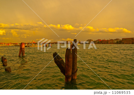 Venice Italy lagune view with bricole Venice Italy lagune view with bricole 11069535