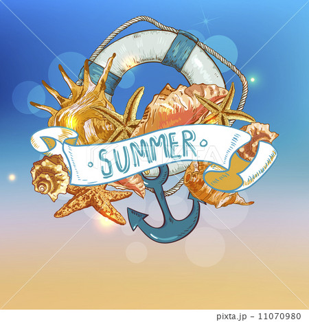 Summer Card with Sea Shells, Anchor, Lifeline  11070980