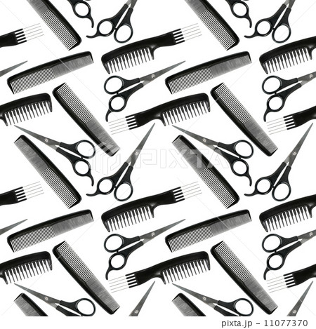 Seamless pattern of black-and-white hair-dressing tools 11077370