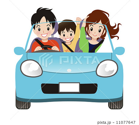 家族でドライブ オープンカー 青のイラスト素材