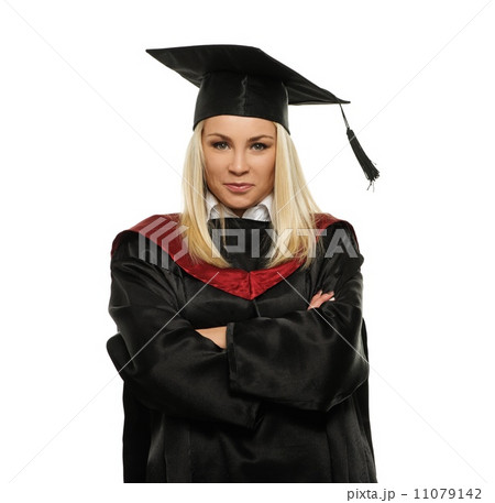 Happy graduated blond student girl isolated on white Happy graduated blond student girl isolated on white 11079142