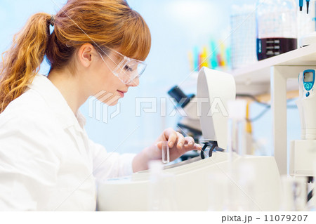 Attractive young scientist pipetting. Attractive young scientist pipetting. 11079207