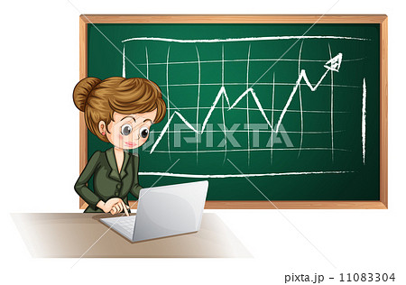 A busy lady using the laptop in front of the blackboard A busy lady using the laptop in front of the blackboard 11083304