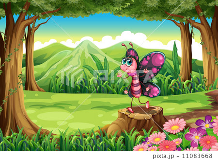 A colorful butterfly standing above the stump at the forest A colorful butterfly standing above the stump at the forest 11083668