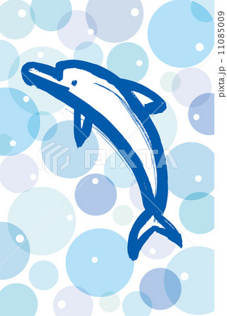 水の中の筆で描いたイルカのポストカードのイラスト素材 [11085009