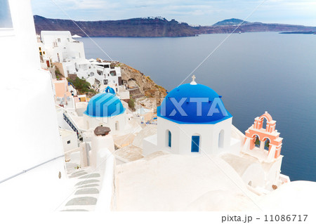 view of caldera with blue domes, Santorini view of caldera with blue domes, Santorini 11086717