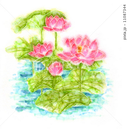 挨拶状向け蓮の花の手描きイラストカットのイラスト素材