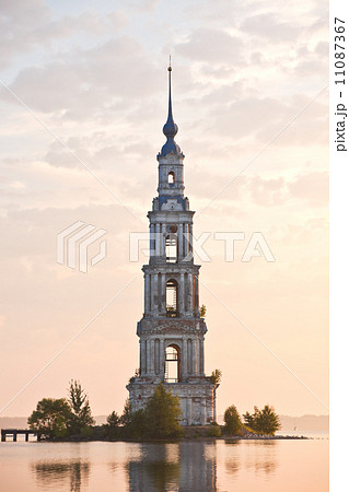 flooded belltower in Kalyazin at sunrise flooded belltower in Kalyazin at sunrise 11087367