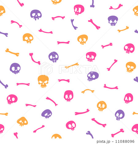 Colorful Cartoon Skulls on White Background Seamless Pattern 11088096
