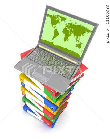Laptop on stack of folders Laptop on stack of folders 11100383