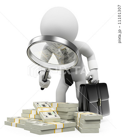 3D white people. Tax inspector with magnifying glass 11101307