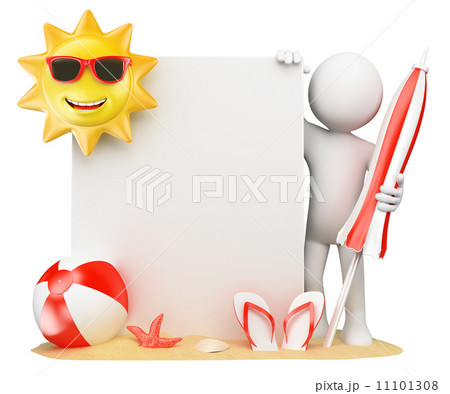 3D white people. Summer background with blank paper 11101308