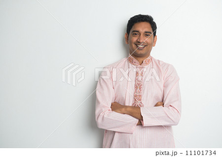 traditional indian male  portrait with plain background and copy 11101734