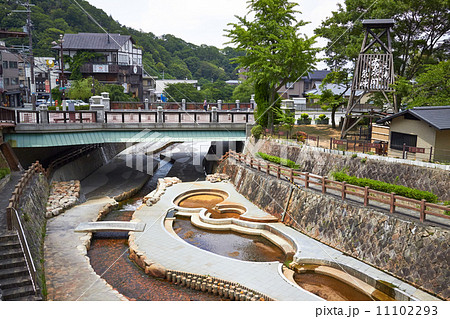 有馬温泉 有馬川親水公園と太閤橋の写真素材