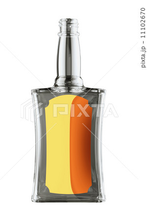 Empty bottle for rum or whisky with golden label 11102670