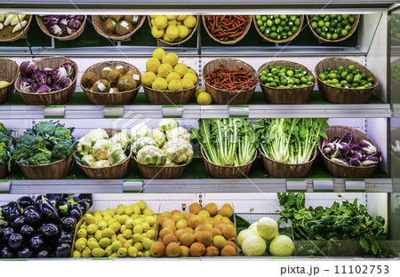 Fruits and vegetables on a supermarket Fruits and vegetables on a supermarket 11102753
