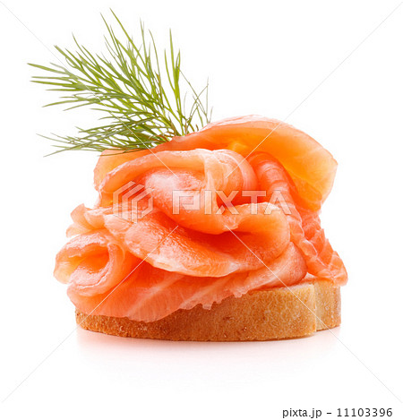 sandwich or canape with salmon on white background  cutout 11103396