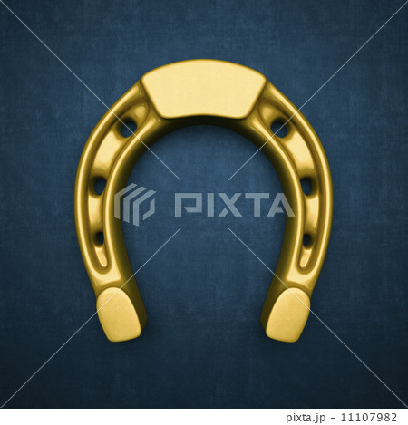 gold horseshoe on blue background gold horseshoe on blue background 11107982