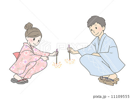線香花火をするカップルのイラスト素材