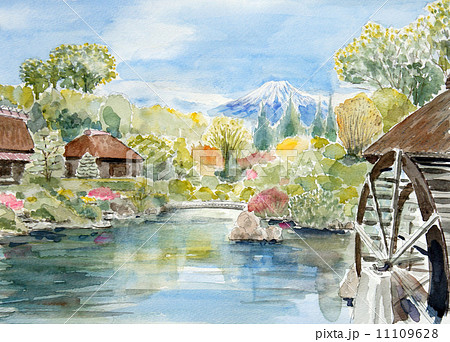 富士山のスケッチ  日本の観光名所　水彩画 11109628