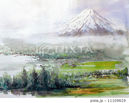 富士山のスケッチ 日本の観光名所 水彩画のイラスト素材 [11109629