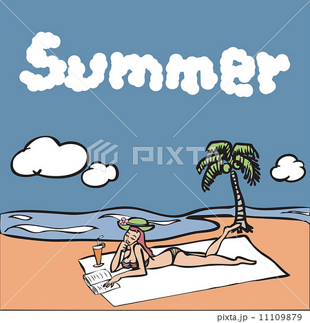 Woman lay down on sea beach summer cloud 11109879