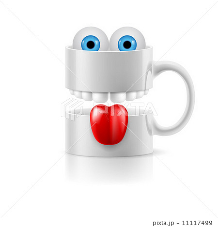 White mug of two parts with teeth, tongue and froggy eyes 11117499