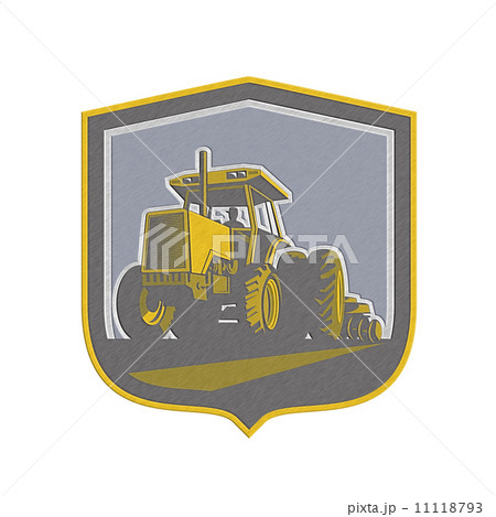 Metallic Farmer Driving Vintage Farm Tractor Plowing Retro Metallic Farmer Driving Vintage Farm Tractor Plowing Retro 11118793
