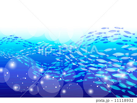 青い海と魚群の背景のイラスト素材