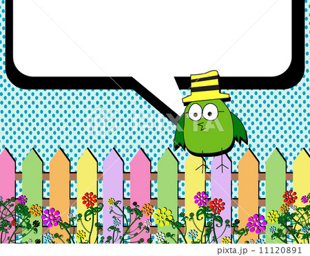 Birds with bubbles speech and garden fence nature 11120891