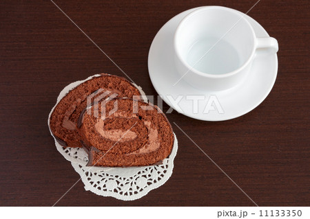 Chocolate sacher cake on wooden table 11133350