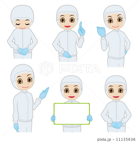 女性の食品工場作業員告知用動作のイラスト素材