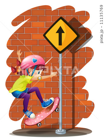 A girl skateboarding near the signboard A girl skateboarding near the signboard 11135769