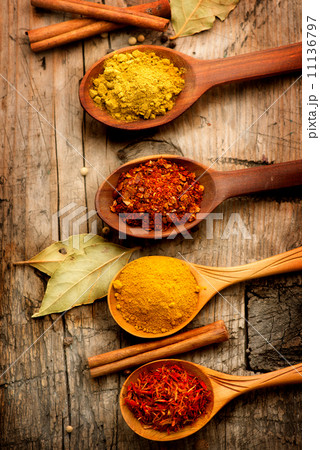 Various spices and herbs over wooden background Various spices and herbs over wooden background 11136797